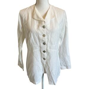 Norm Thompson Shirt Top Blouse Size Small White Linen Blend Button Up